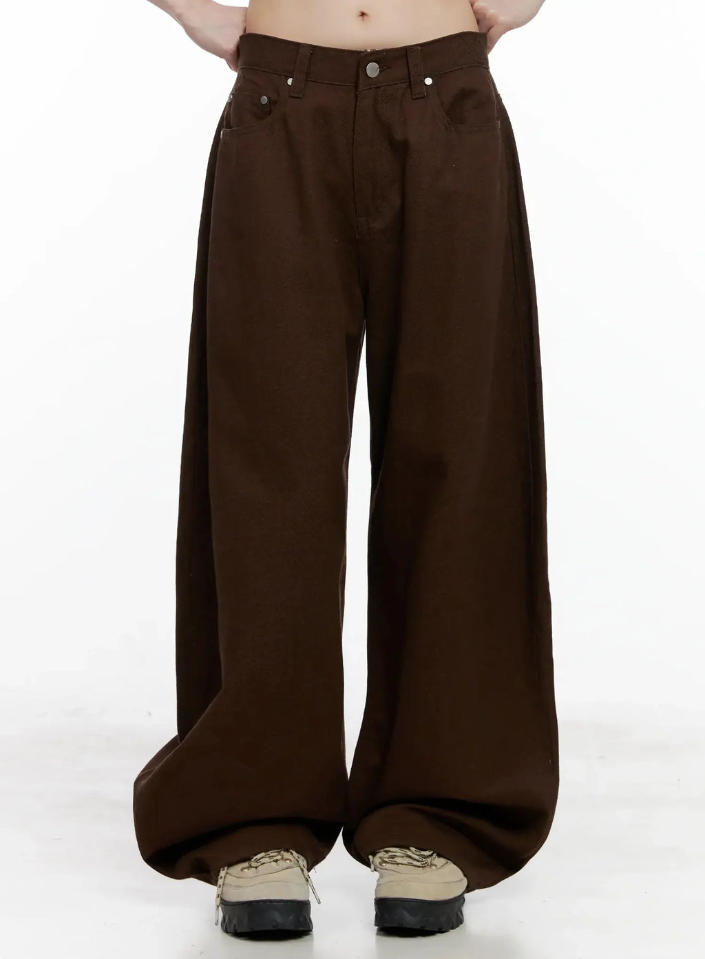 Wide-Leg Brown Cotton Pants IL531