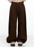 Wide-Leg Brown Cotton Pants IL531