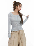 Ribbed Sheer Long-Sleeve Top CL514