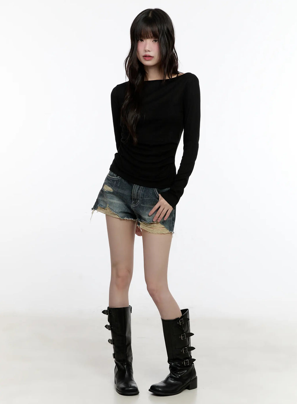 Distressed Vintage-Wash Denim Shorts CL507