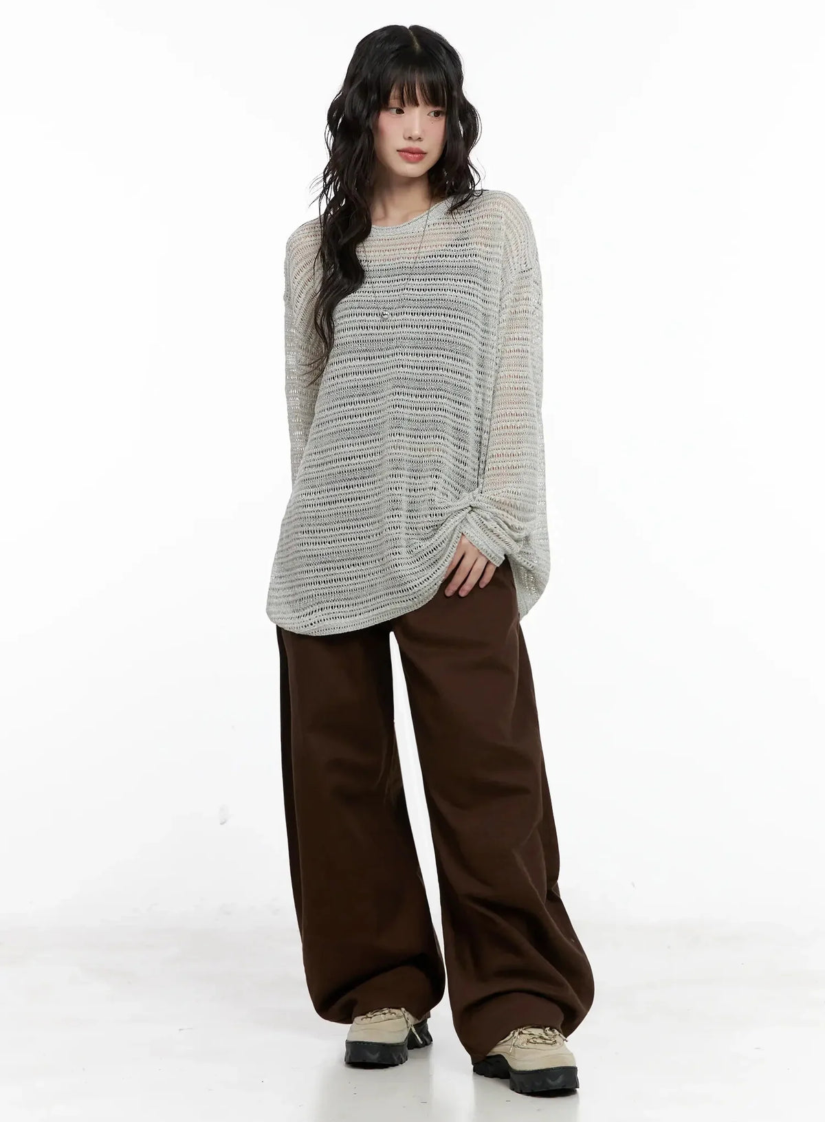 Wide-Leg Brown Cotton Pants IL531