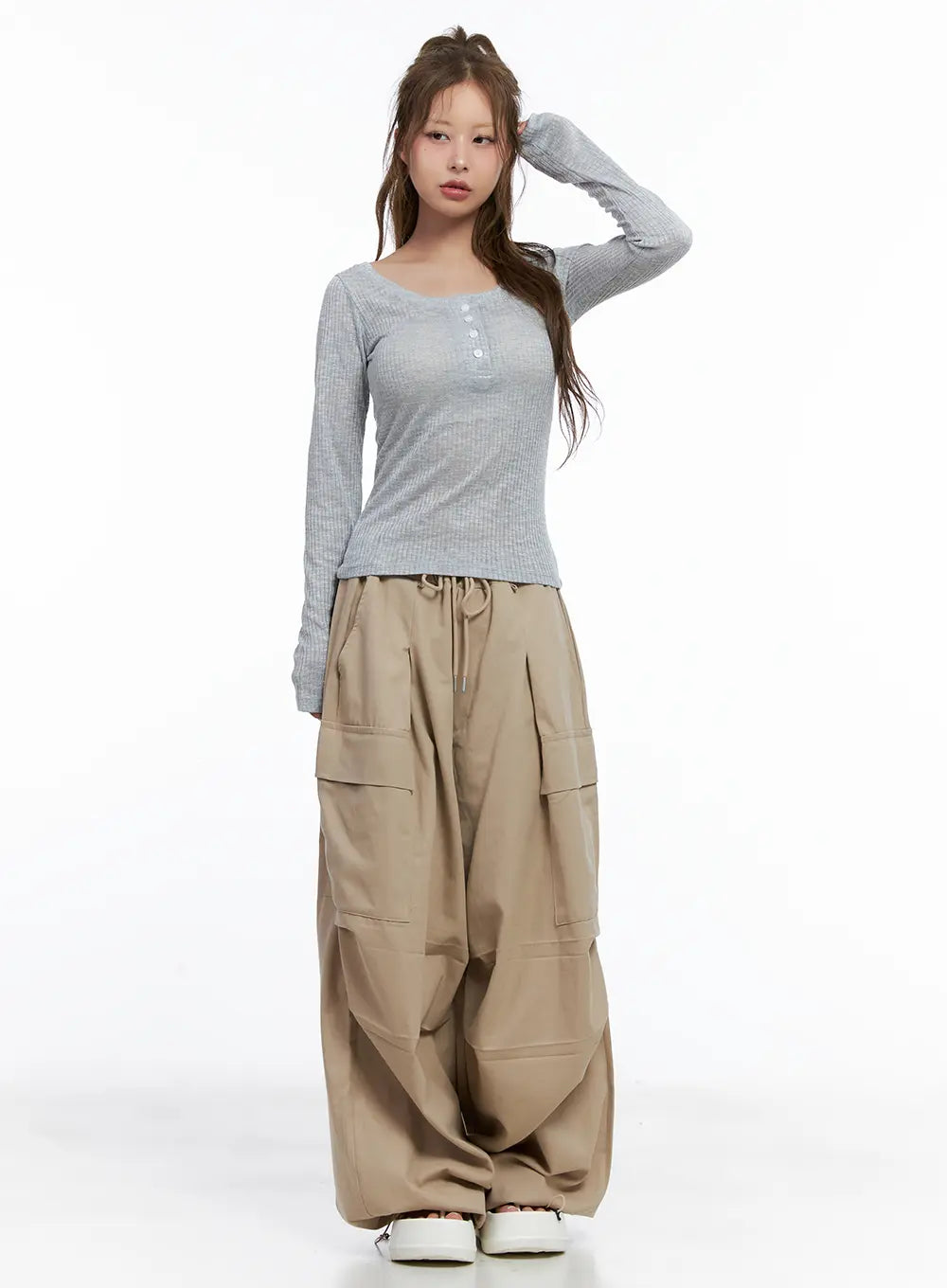 Ribbed Sheer Long-Sleeve Top CL514
