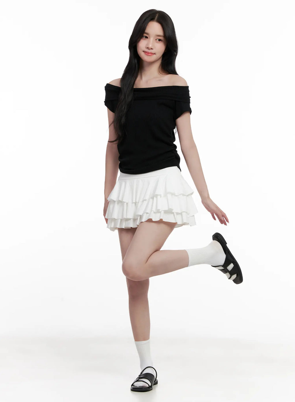 Off-Shoulder Ribbed Tee CL515