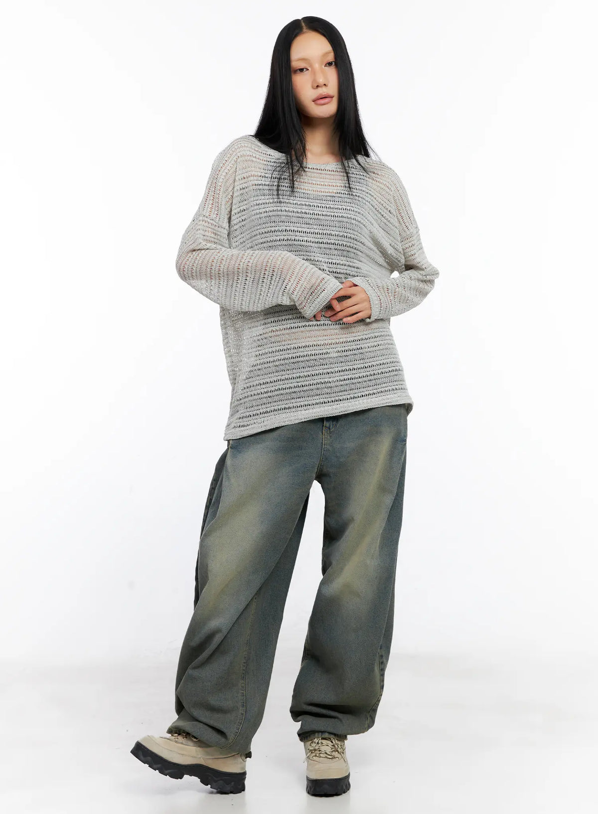 Sheer Knit Long-Sleeve Tee CL530