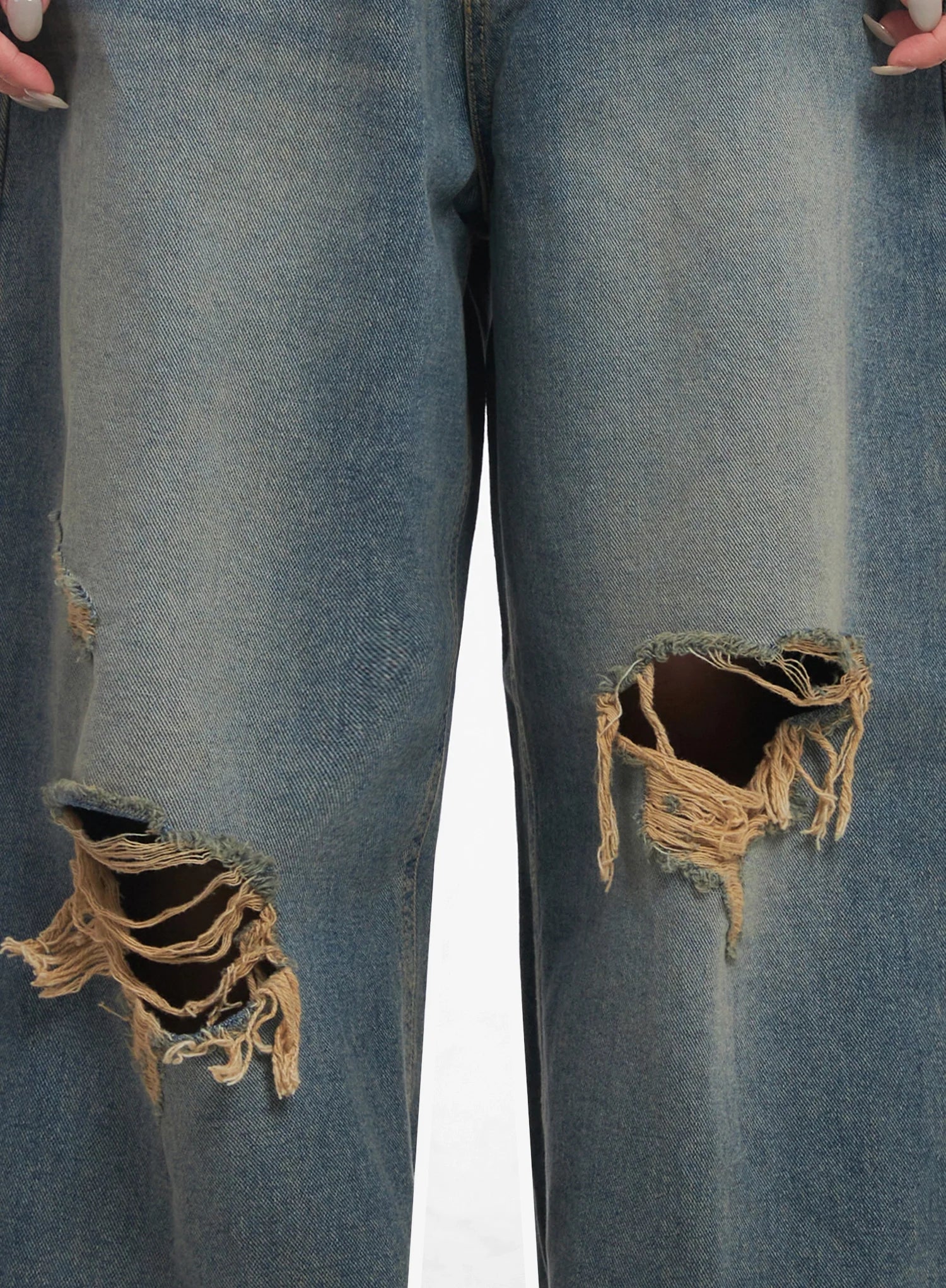 Jeemin Vintage Distressed Wide-Leg Denim Jeans IC503