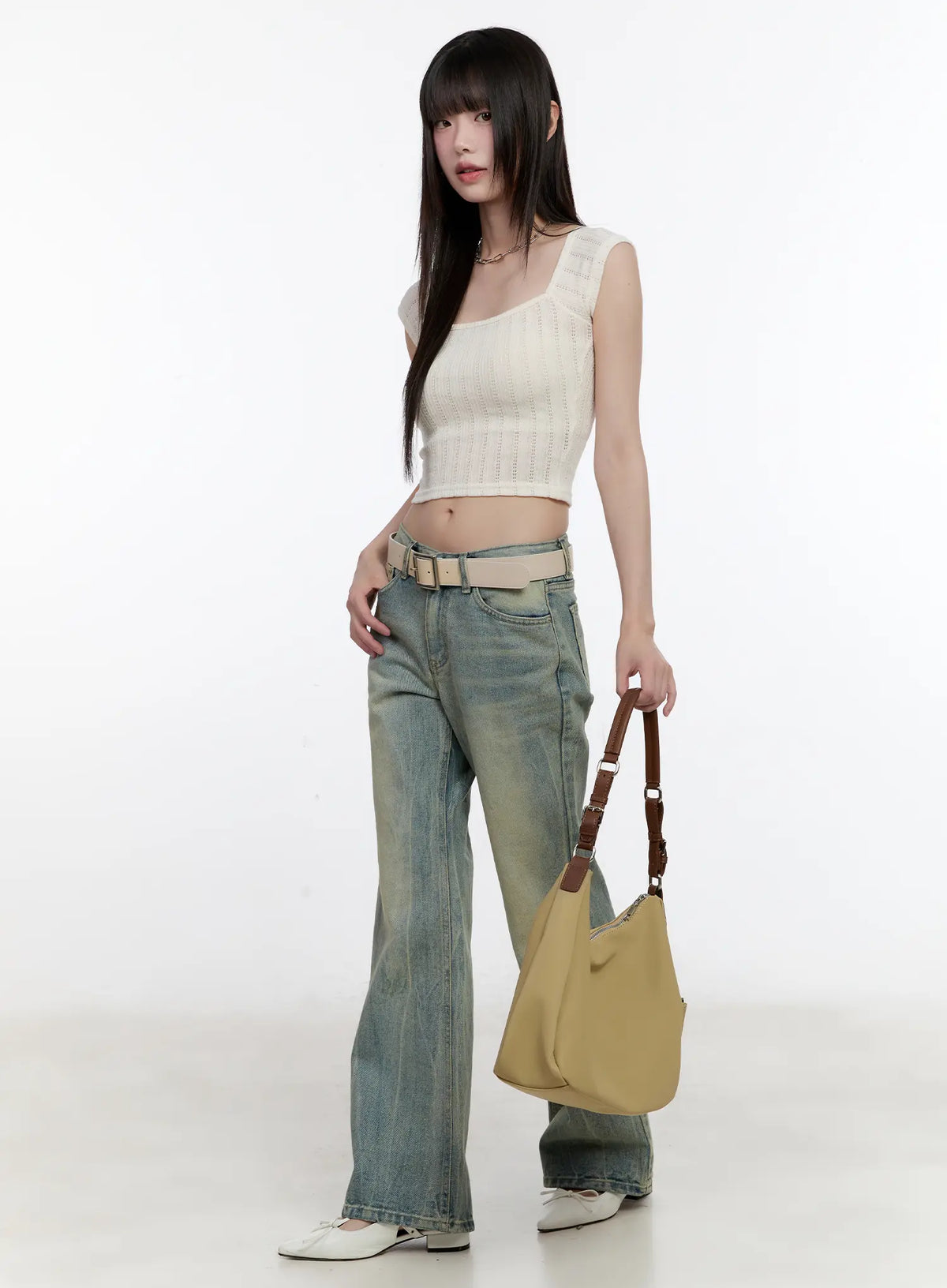 Square-Neck Cap-Sleeve Crop Top CL504