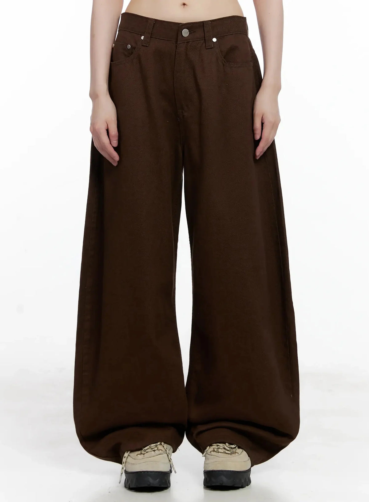 Wide-Leg Brown Cotton Pants IL531