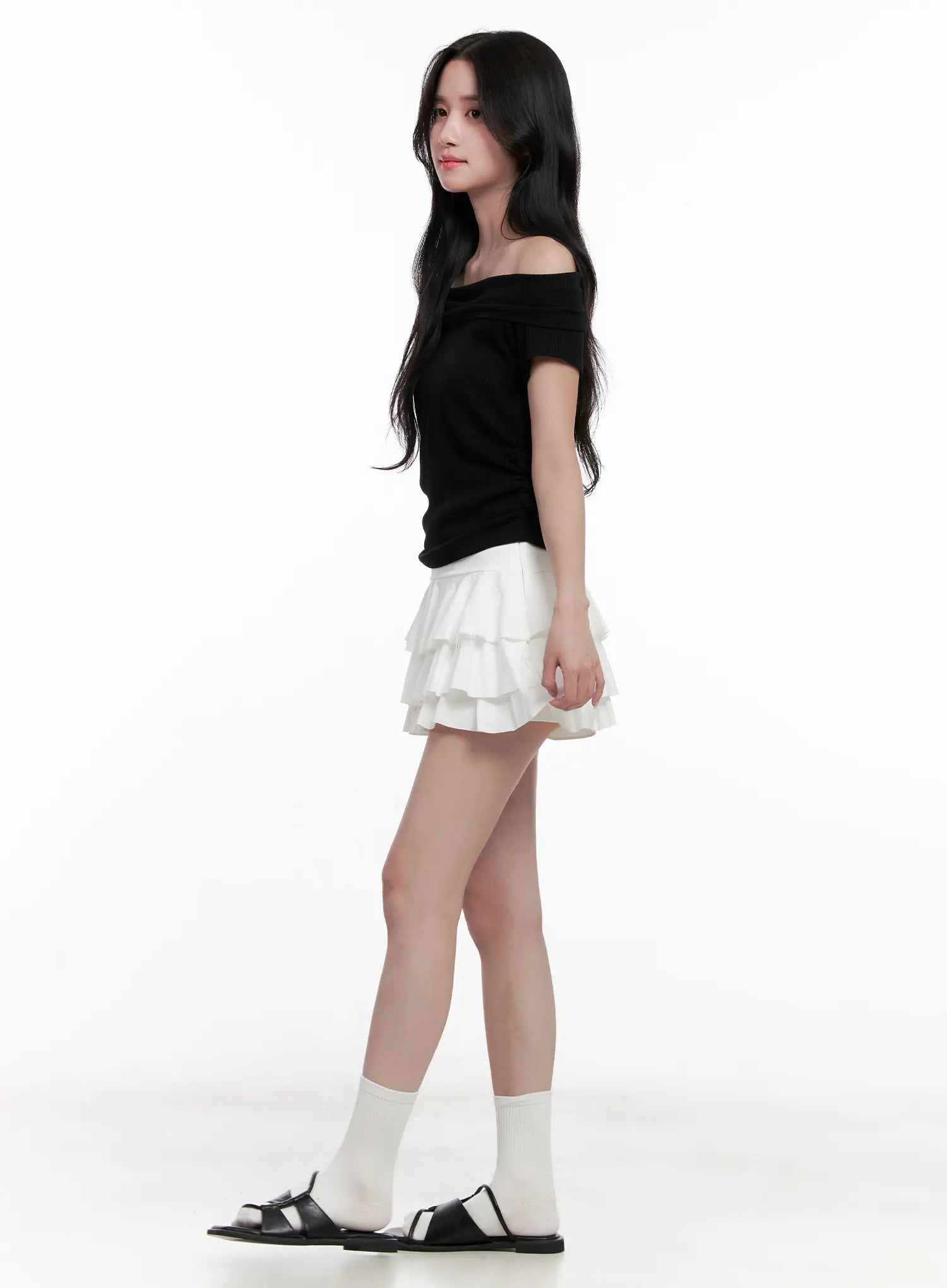 Off-Shoulder Ribbed Tee CL515
