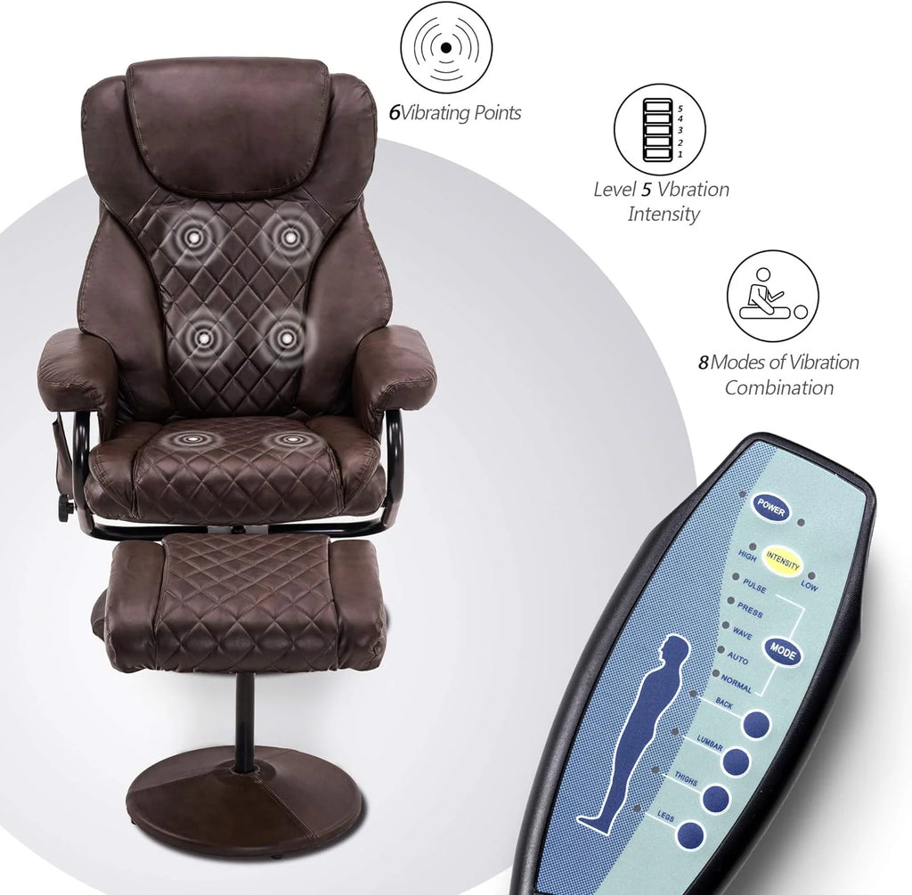Dark Brown Faux Leather Swivel Recliner with Ottoman R260