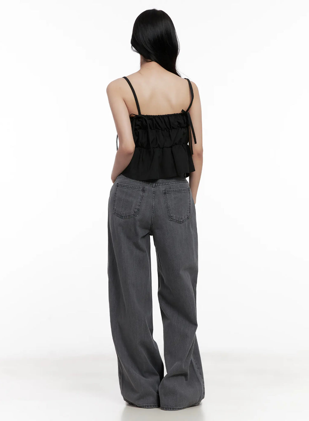 Ribbon Strap Ruffle Scrunch Tank CL516