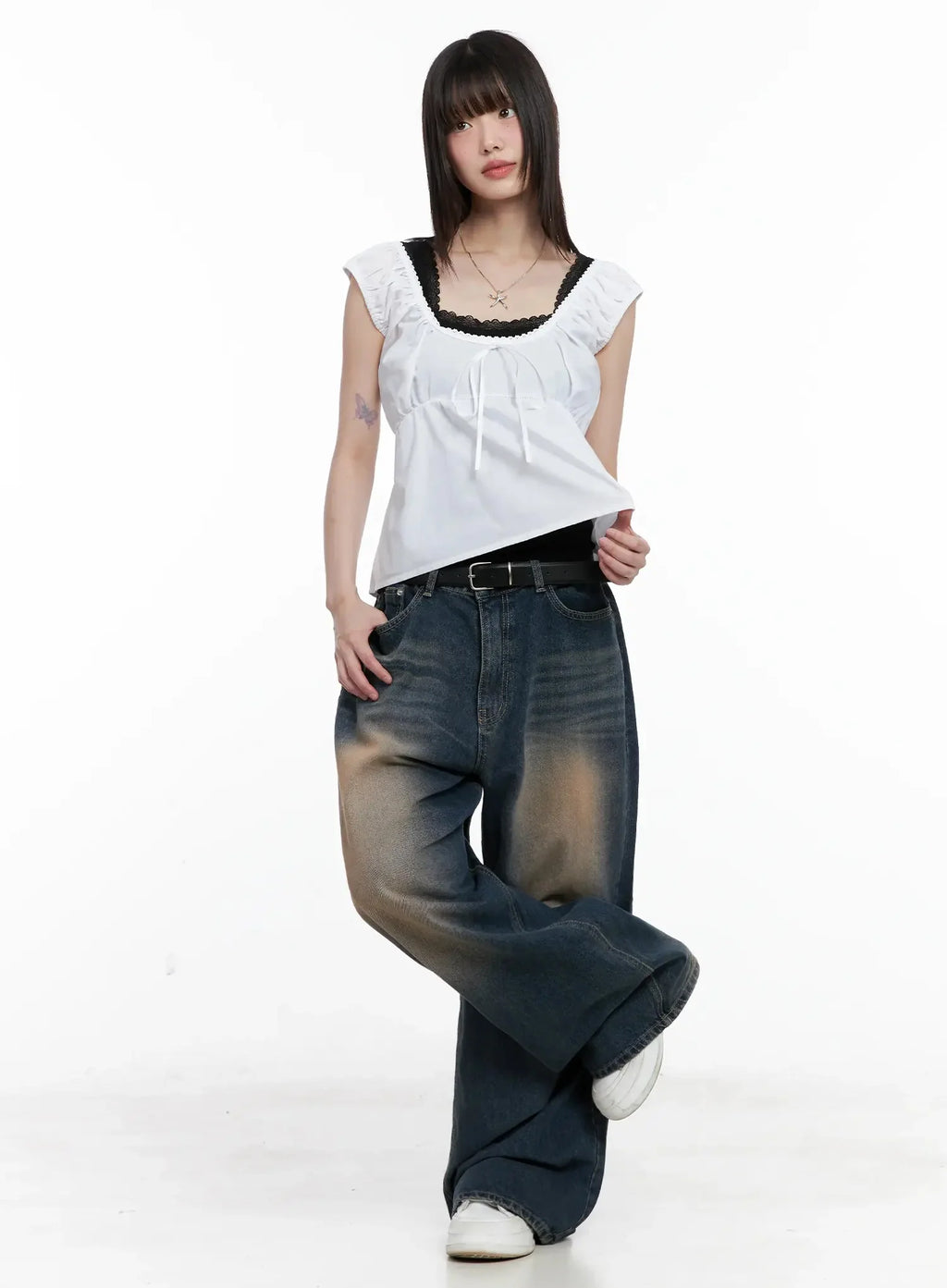 Solji Acid Washed Wide-Leg Jeans IL531