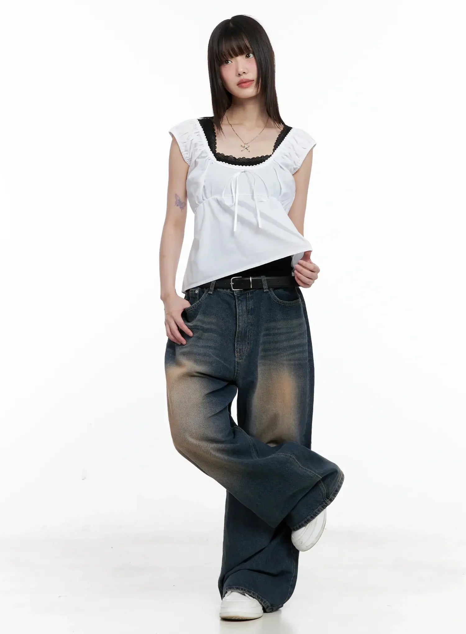 Solji Acid Washed Wide-Leg Jeans IL531