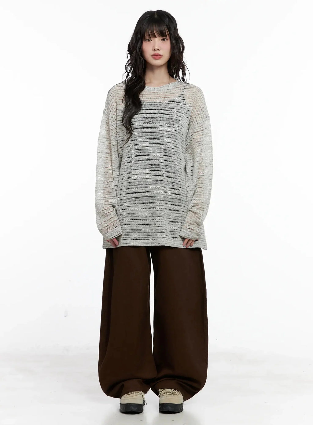 Wide-Leg Brown Cotton Pants IL531