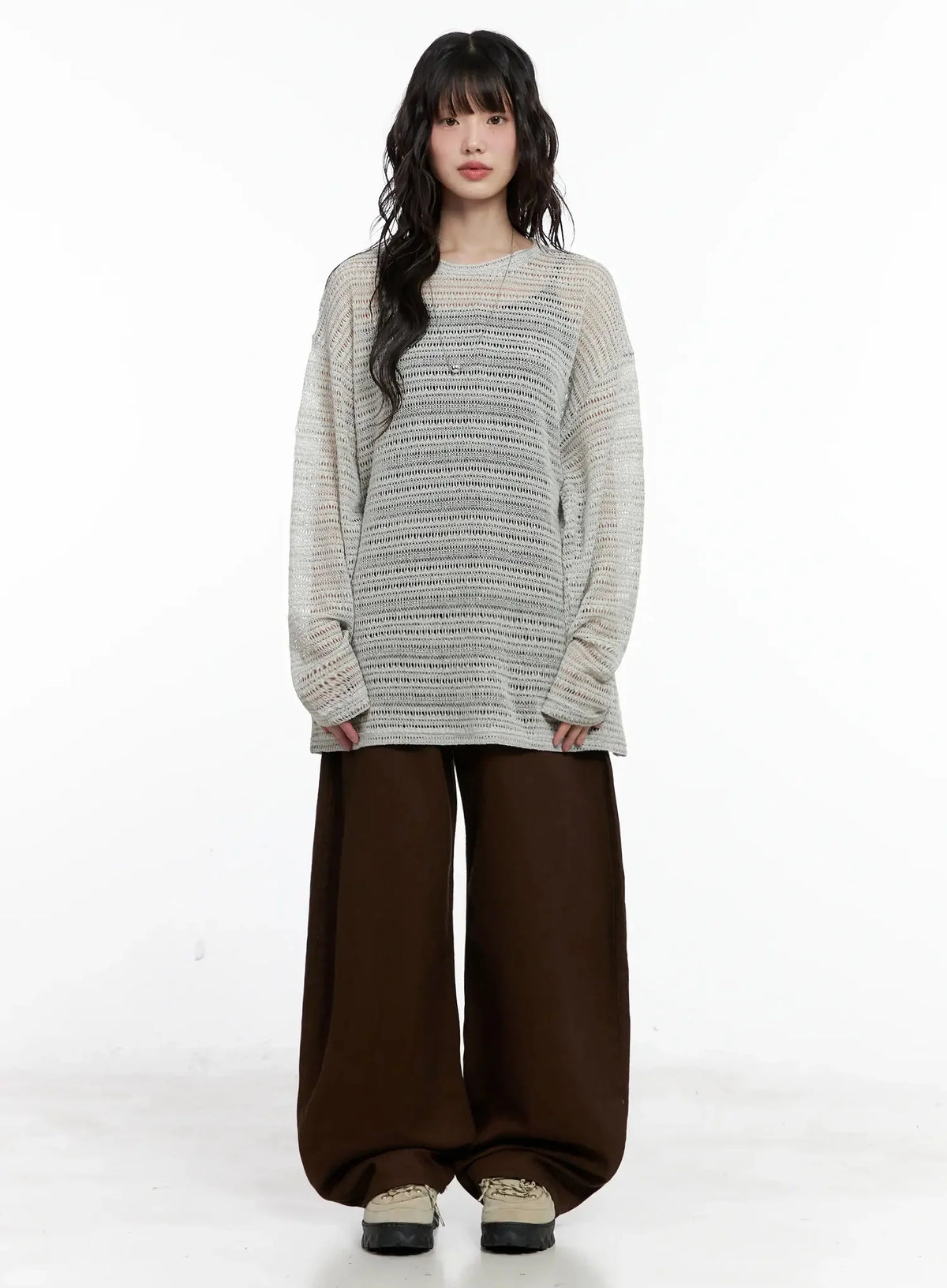 Wide-Leg Brown Cotton Pants IL531