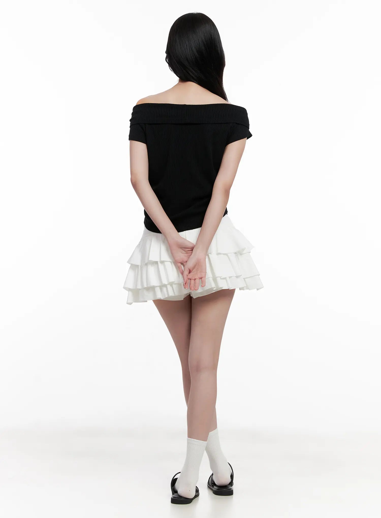 Off-Shoulder Ribbed Tee CL515