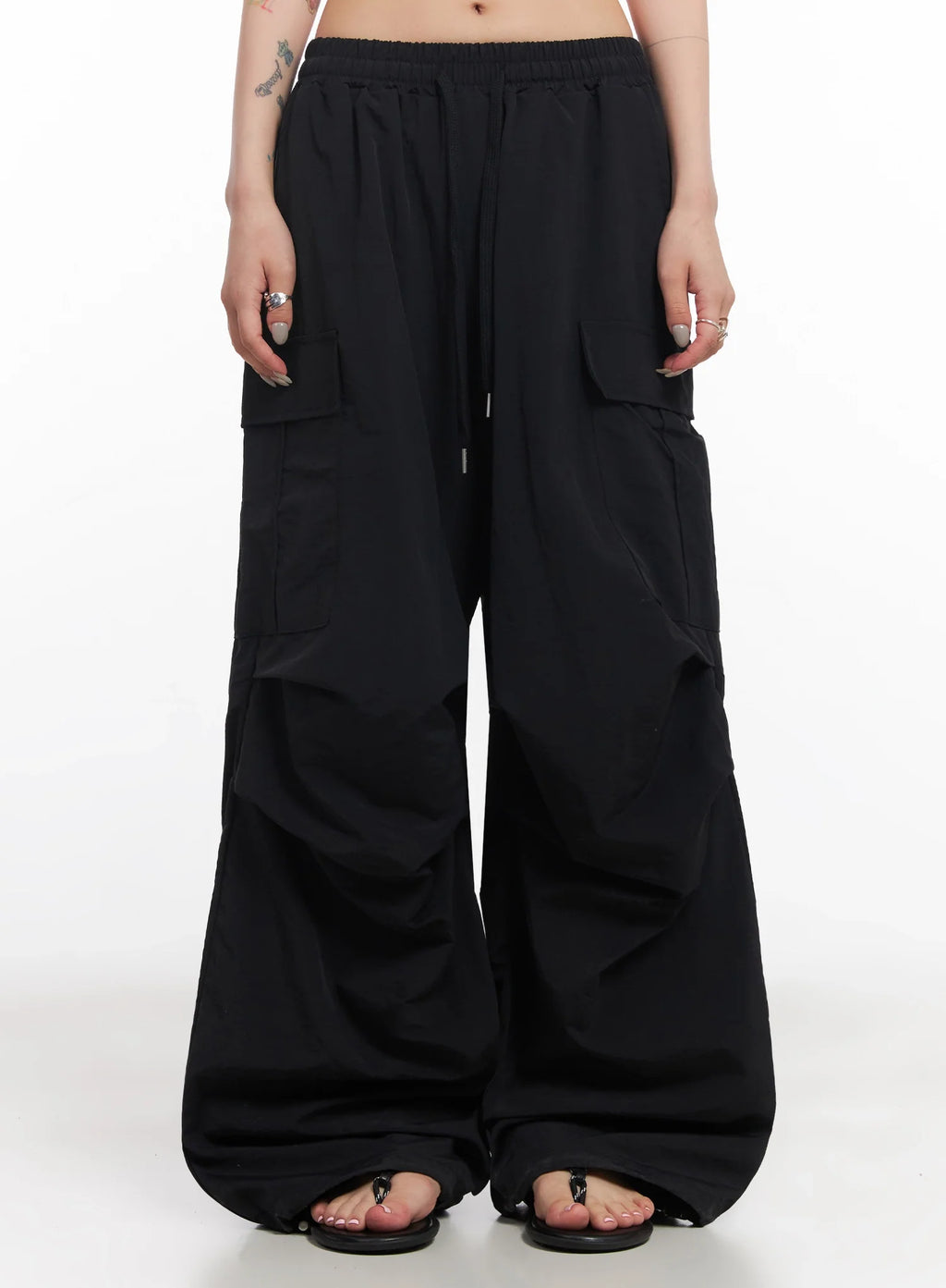 Black Utility Wide-Fit Cargo Pants IC503