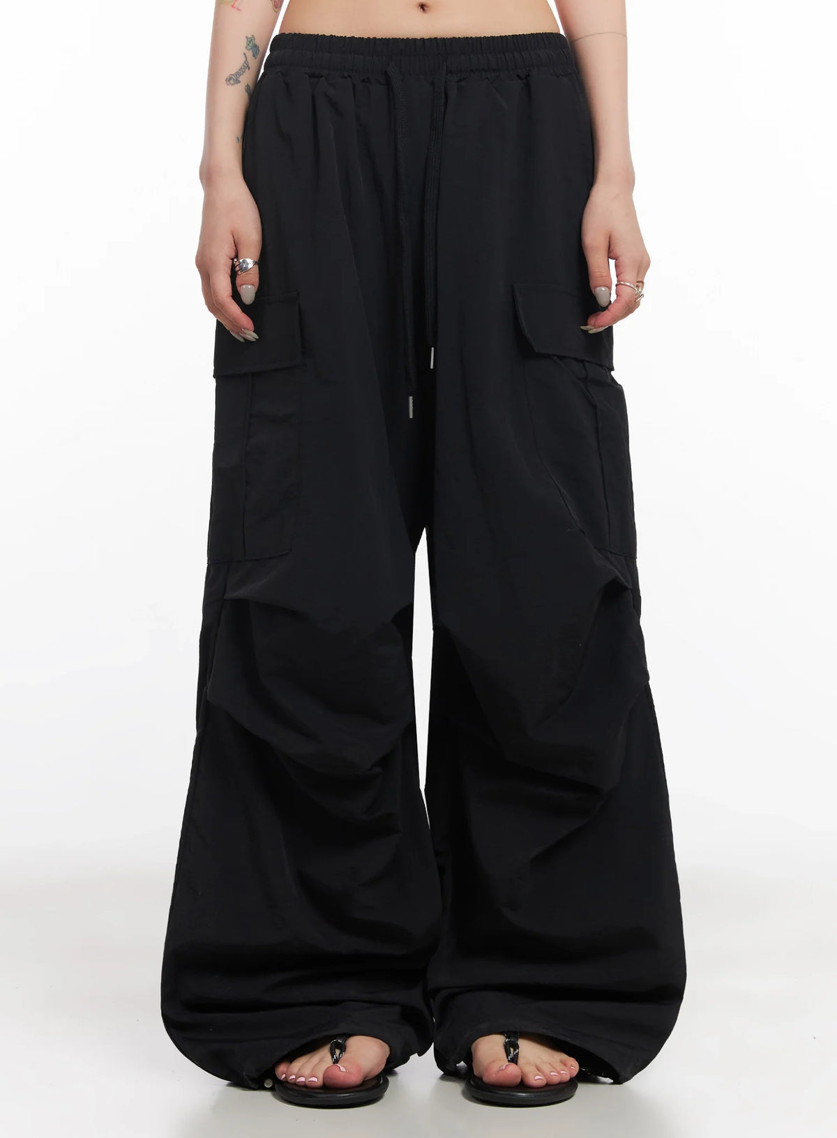 Black Utility Wide-Fit Cargo Pants IC503