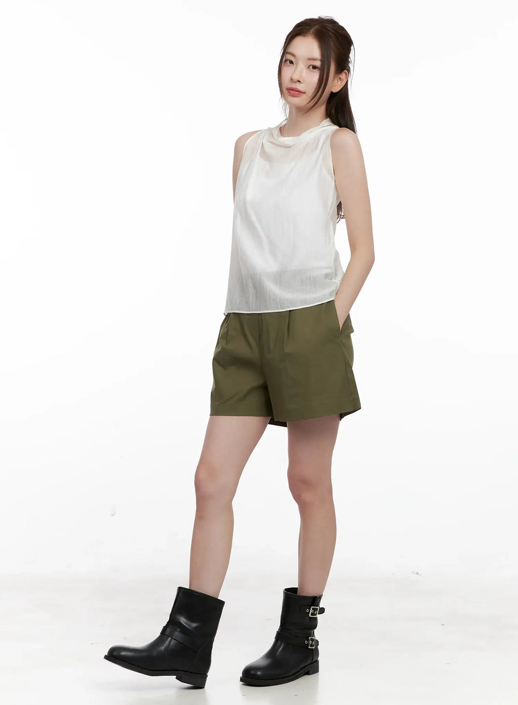 Draped Button Sleeveless Blouse CL523