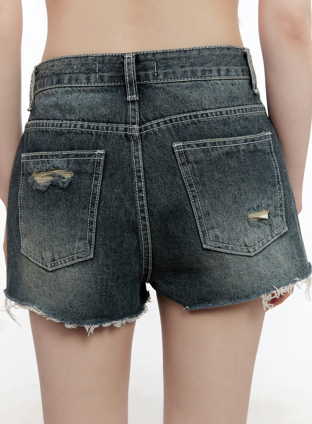 Distressed Vintage-Wash Denim Shorts CL507