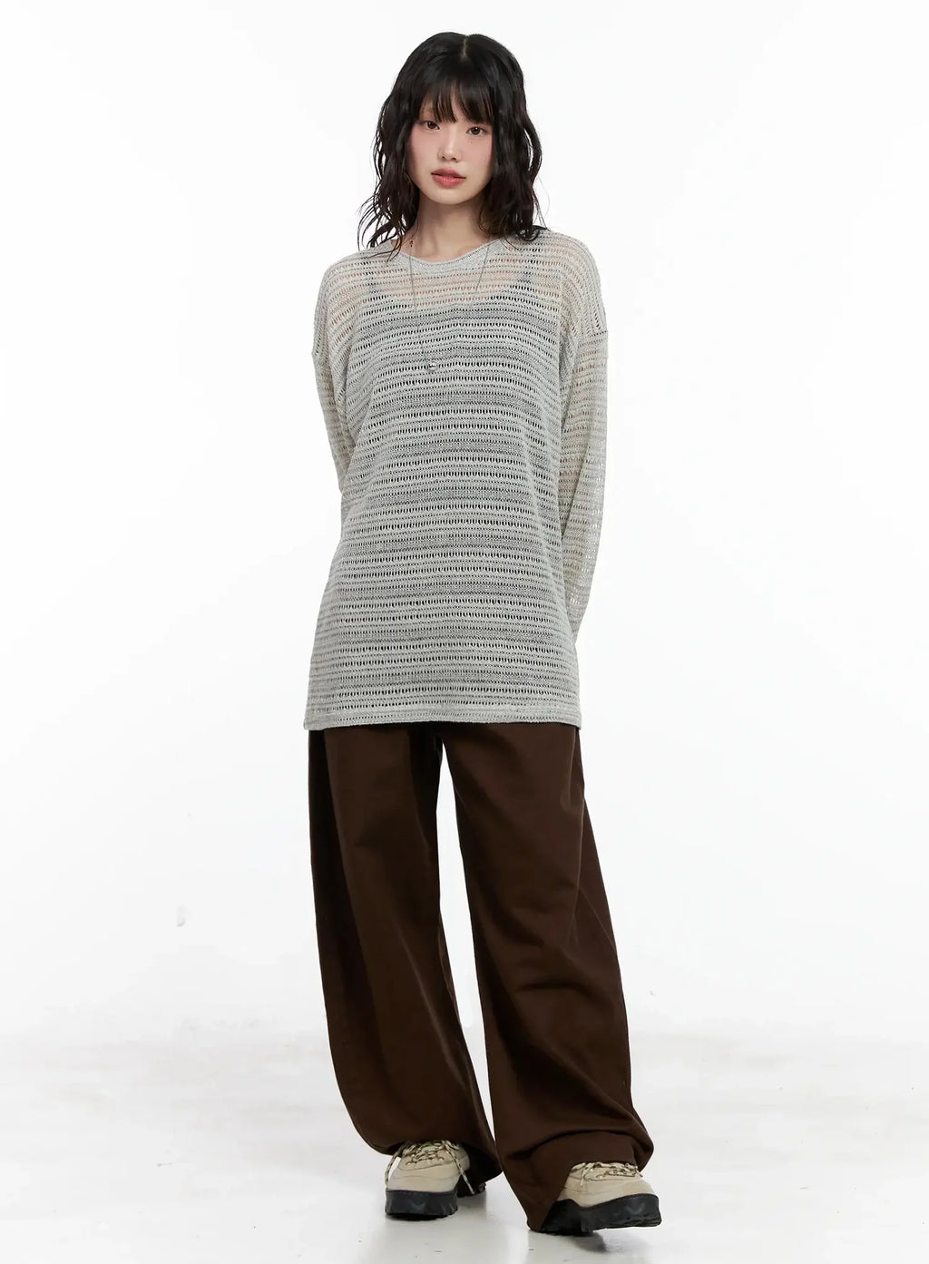 Wide-Leg Brown Cotton Pants IL531