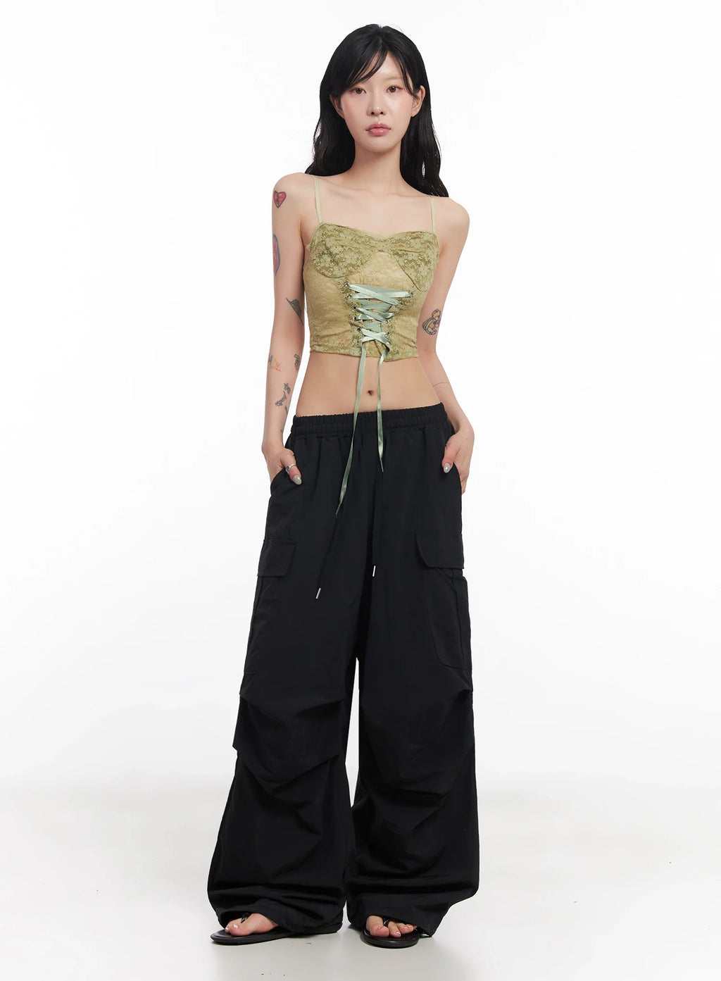 Black Utility Wide-Fit Cargo Pants IC503