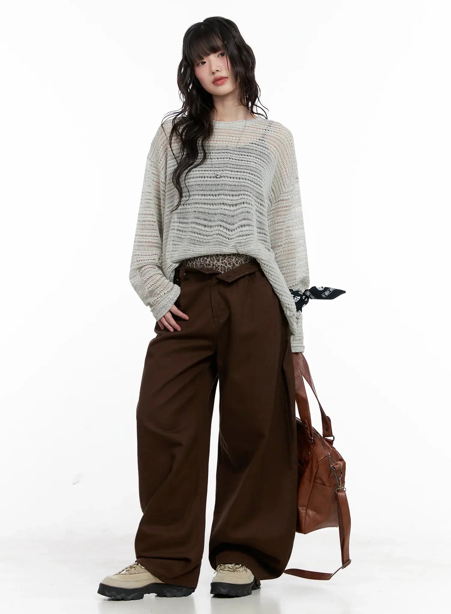 Wide-Leg Brown Cotton Pants IL531