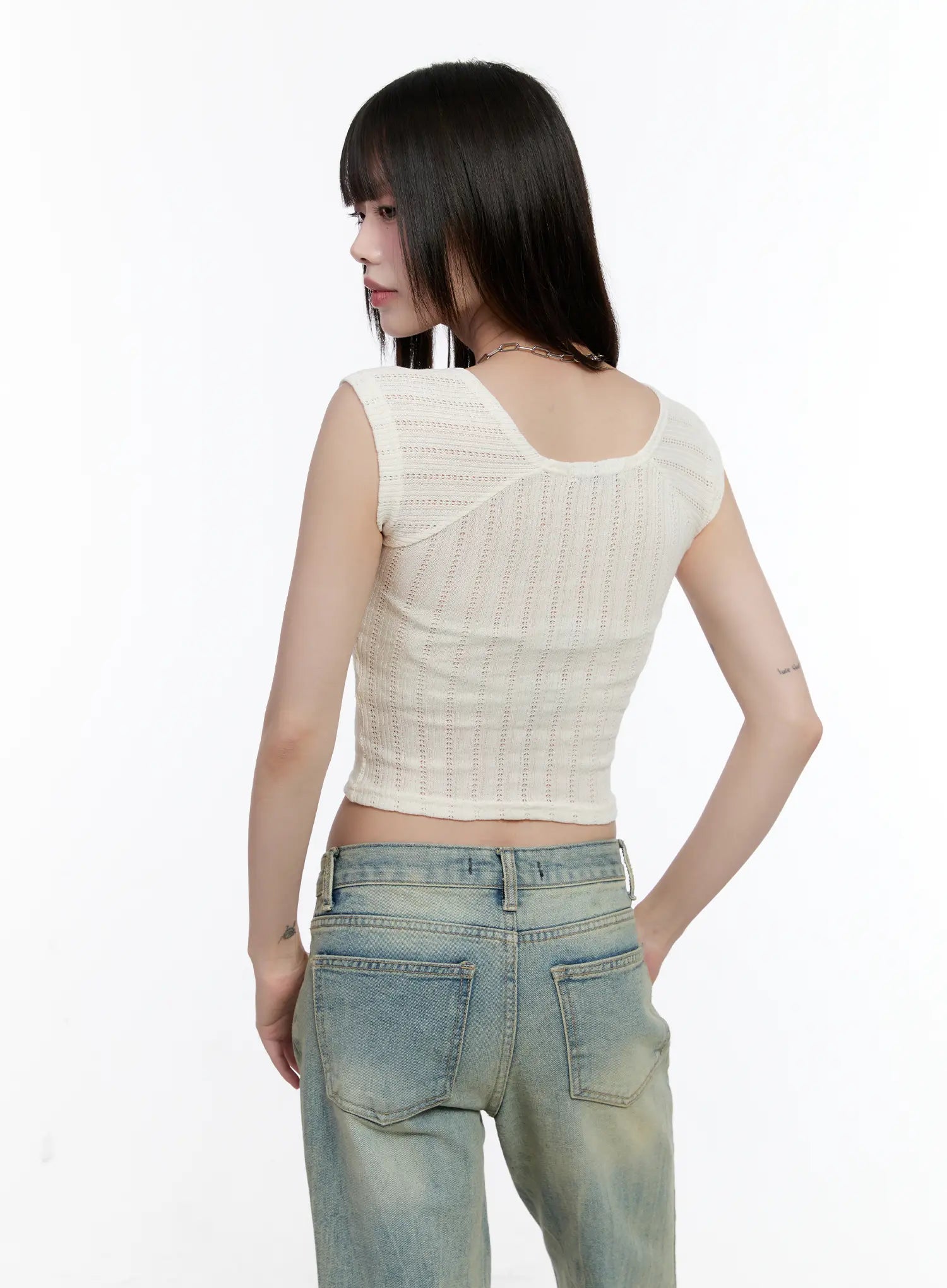 Square-Neck Cap-Sleeve Crop Top CL504