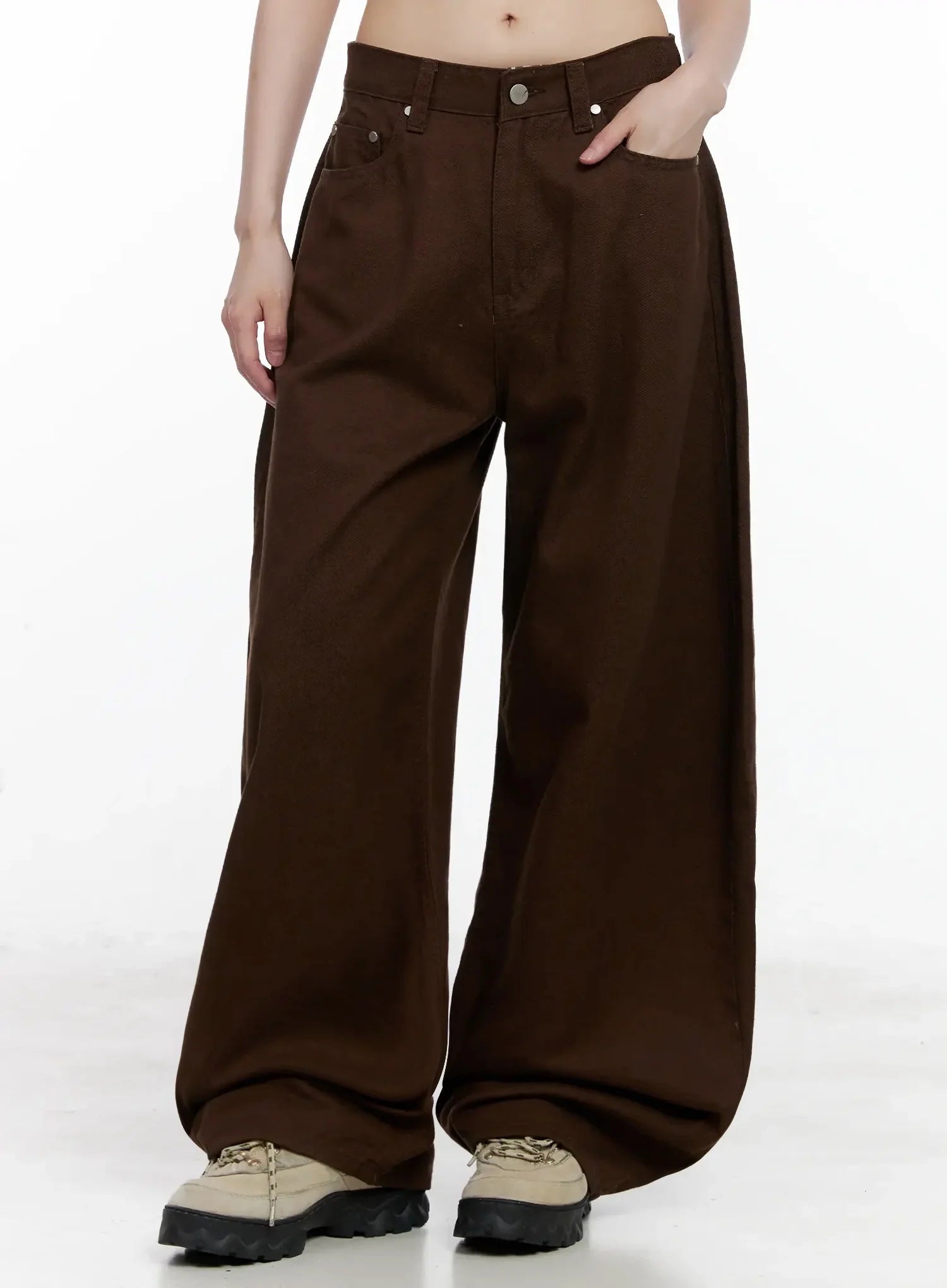 Wide-Leg Brown Cotton Pants IL531