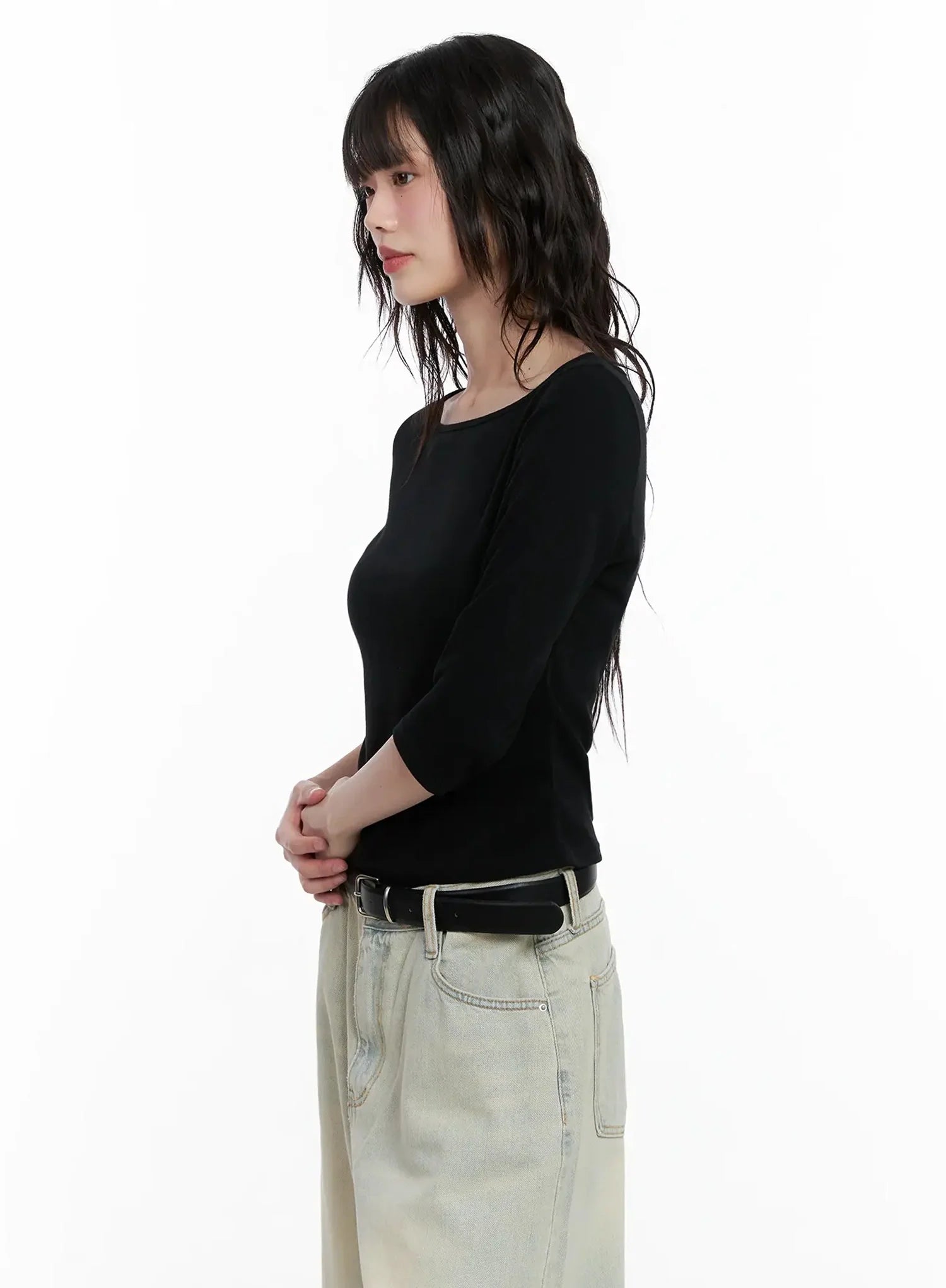 Minimalist Black Boat Neck Top IL531