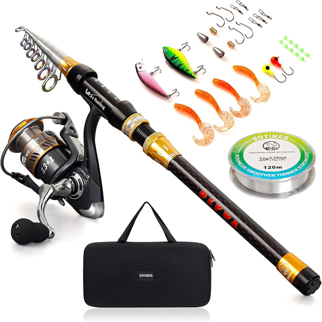 Telescopic Carbon Fiber Fishing Rod and Reel Combo, Golden Black, Pack of 2 N4636