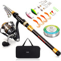 Telescopic Carbon Fiber Fishing Rod and Reel Combo, Golden Black, Pack of 2 N4636