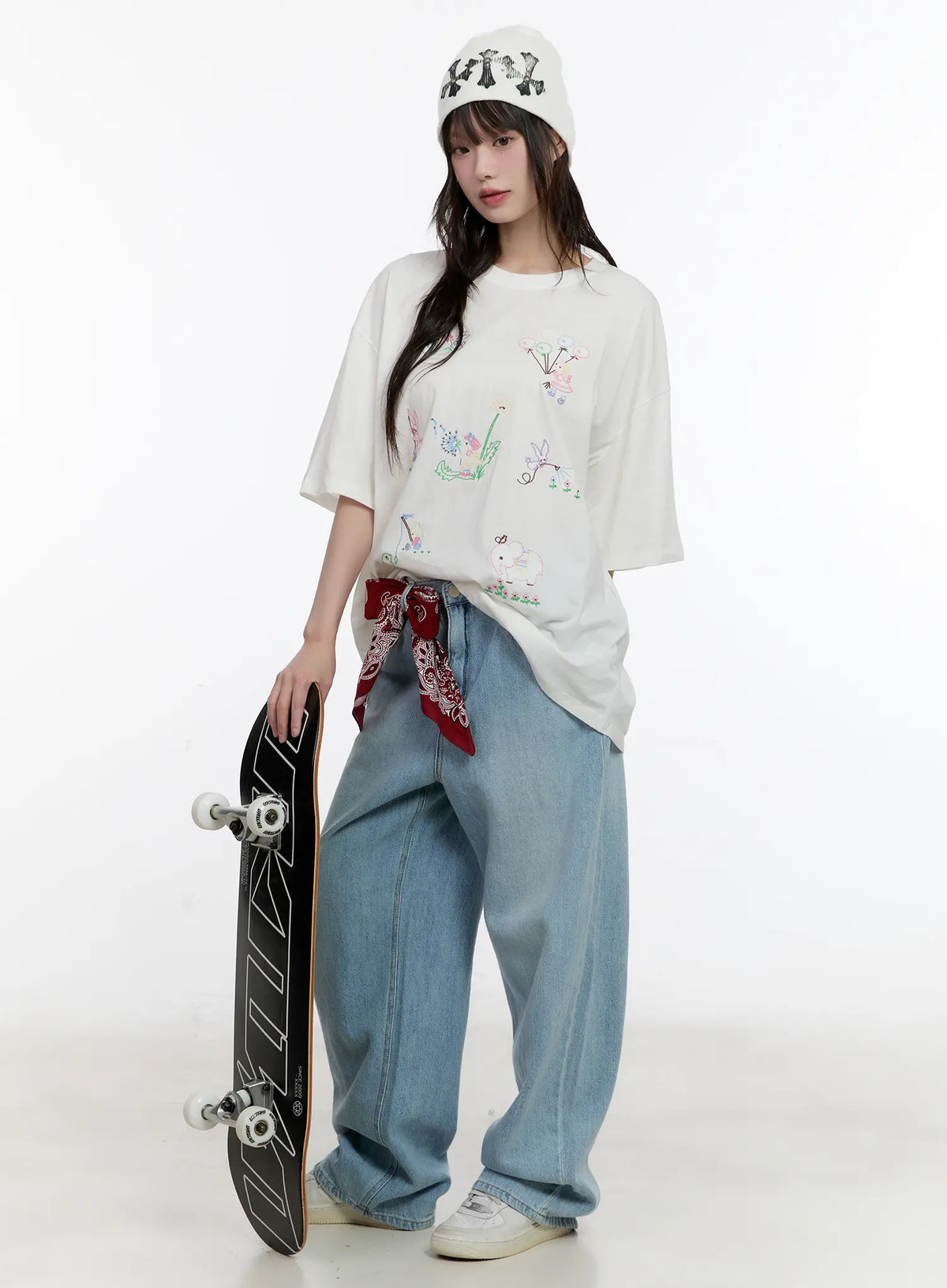 Whimsical Embroidered Oversized T-Shirt CL507