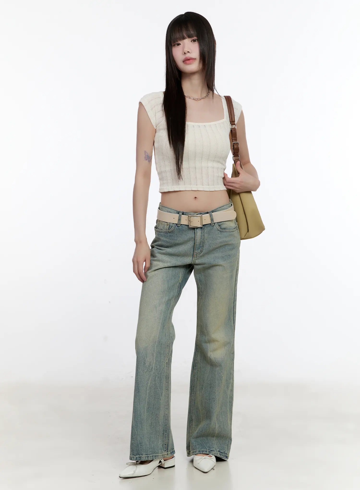 Square-Neck Cap-Sleeve Crop Top CL504