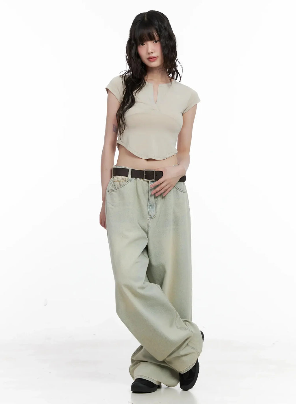 Xiaoting Vintage Style Wide-Leg Denim IL531