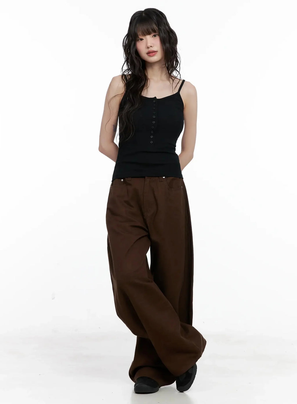 Wide-Leg Brown Cotton Pants IL531