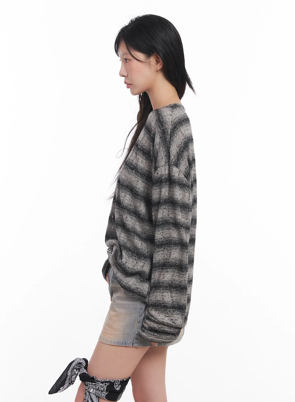 Striped Knit Long-Sleeve Pullover IC503