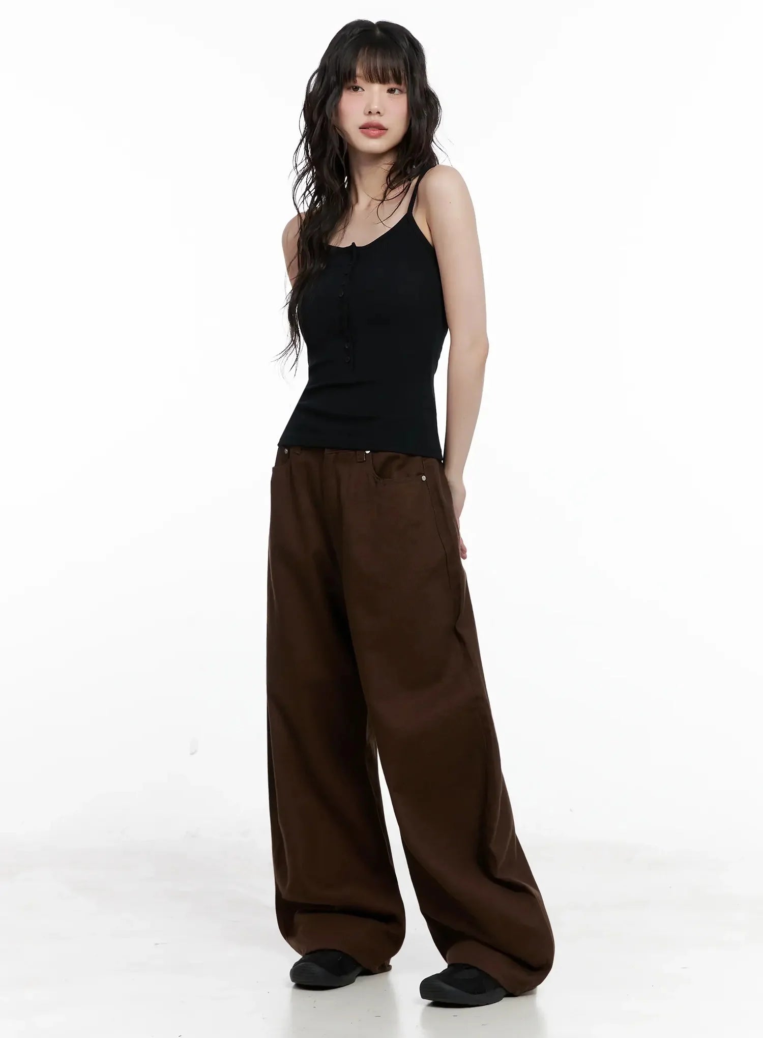 Wide-Leg Brown Cotton Pants IL531