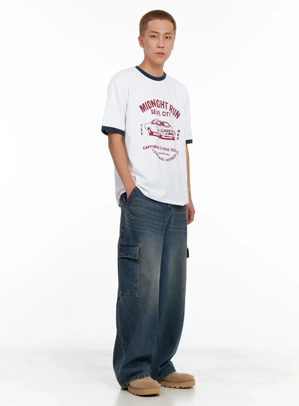 Men's Wide-Leg Cargo Denim Jeans IL518