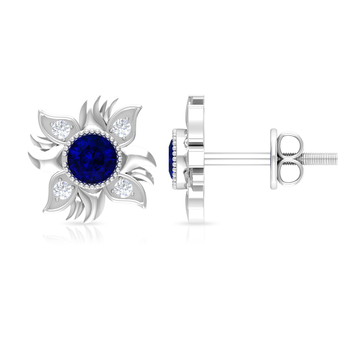 10K White Gold Blue Sapphire Diamond Stud Earring G980707
