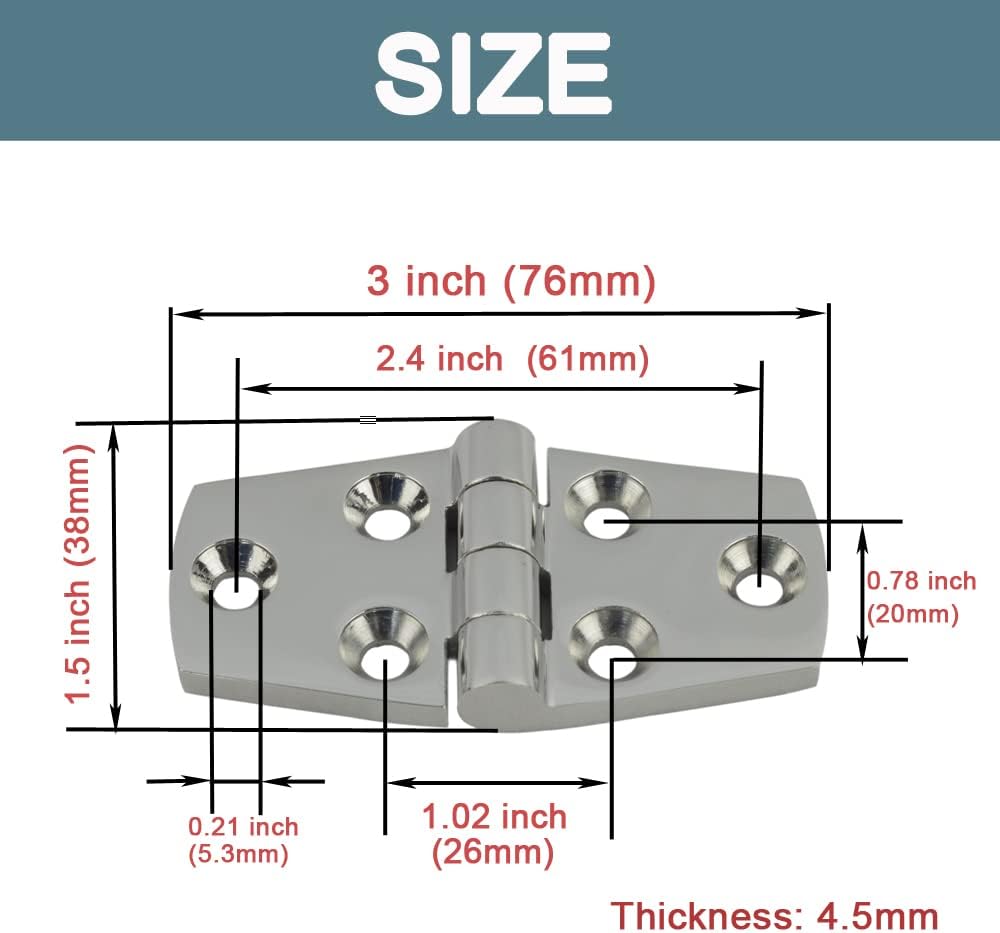 3’’ x 1.5’’ 316 Stainless Steel Marine Grade Door Hinge, Pack of 2 J5888
