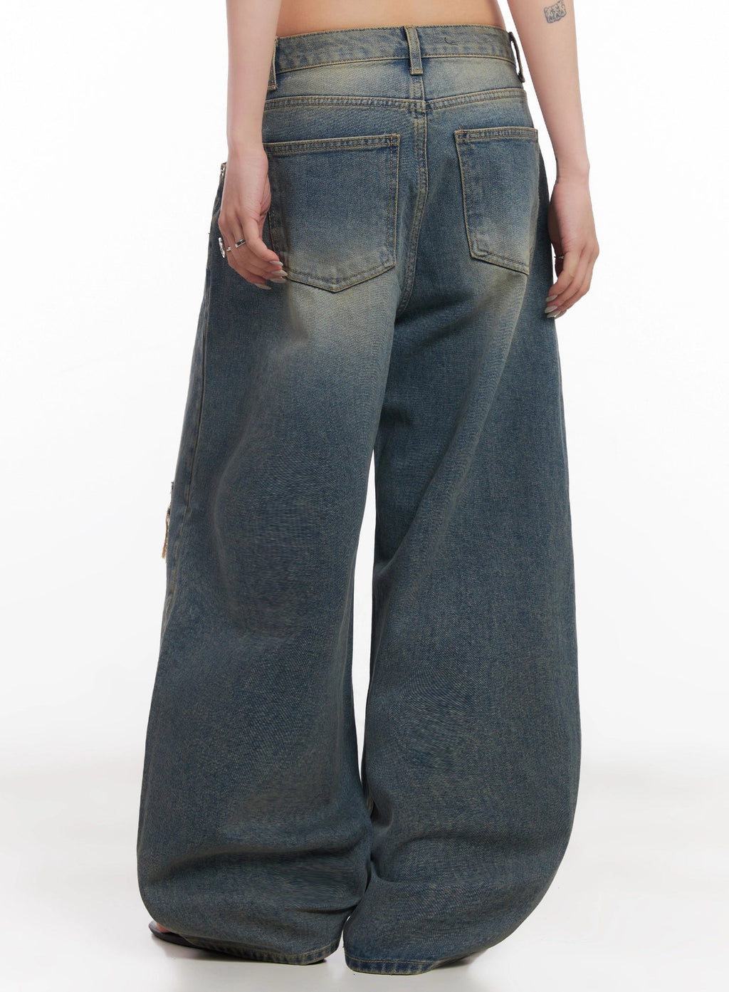 Jeemin Vintage Distressed Wide-Leg Denim Jeans IC503