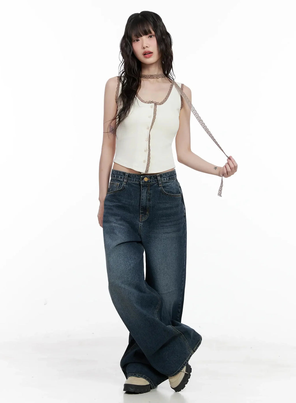 Mashiro Vintage-Wash Wide Jeans IL531