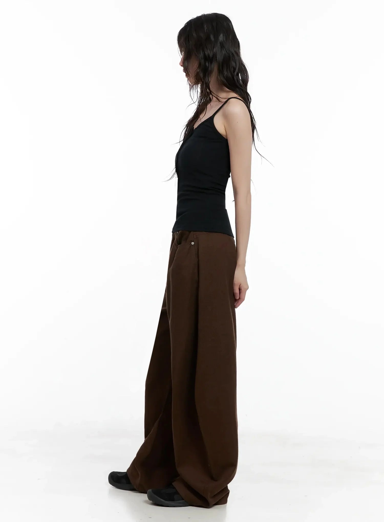 Wide-Leg Brown Cotton Pants IL531
