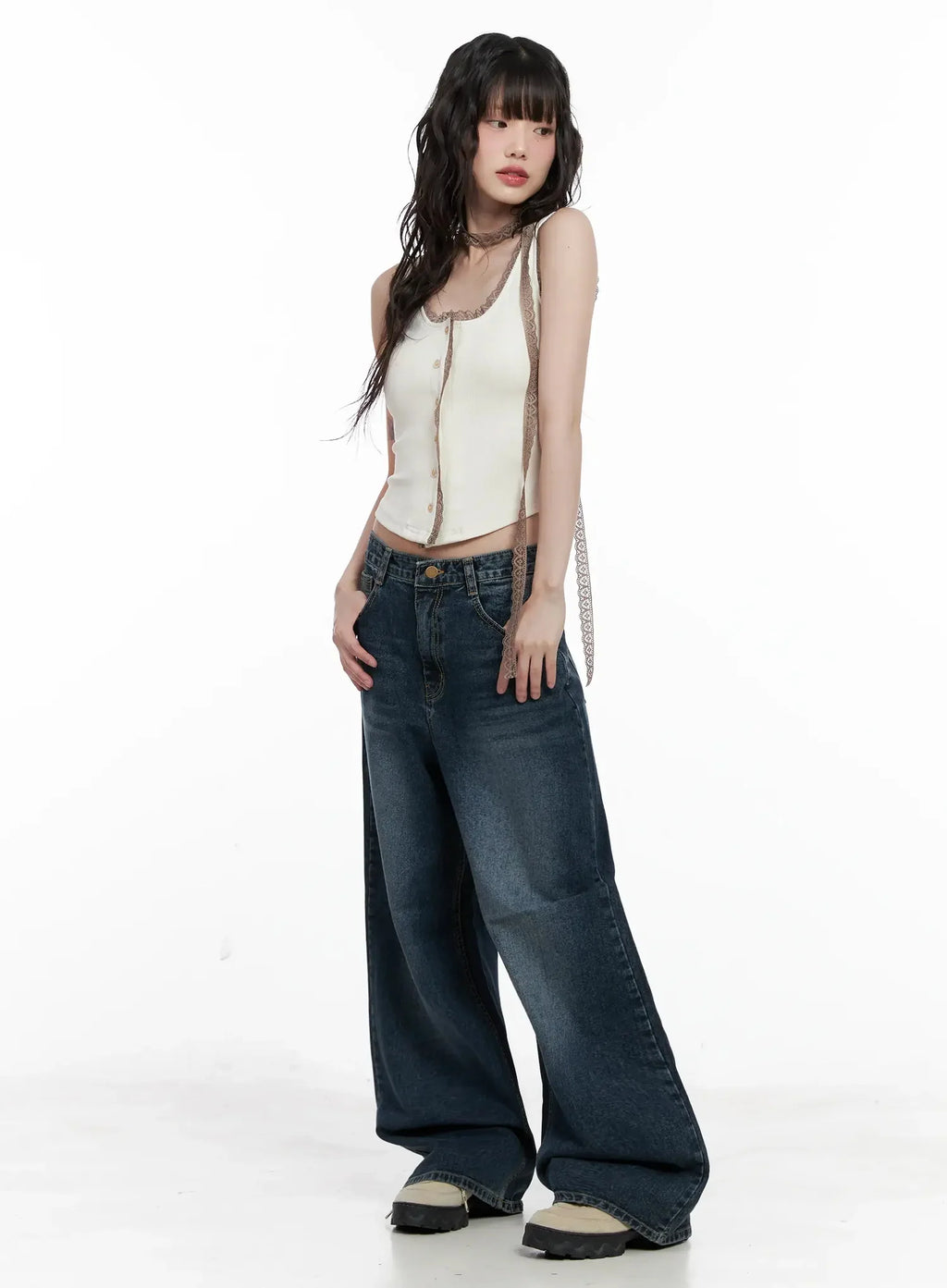 Mashiro Vintage-Wash Wide Jeans IL531