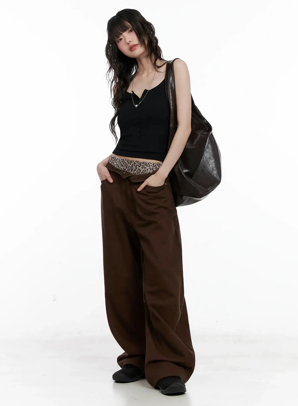 Wide-Leg Brown Cotton Pants IL531