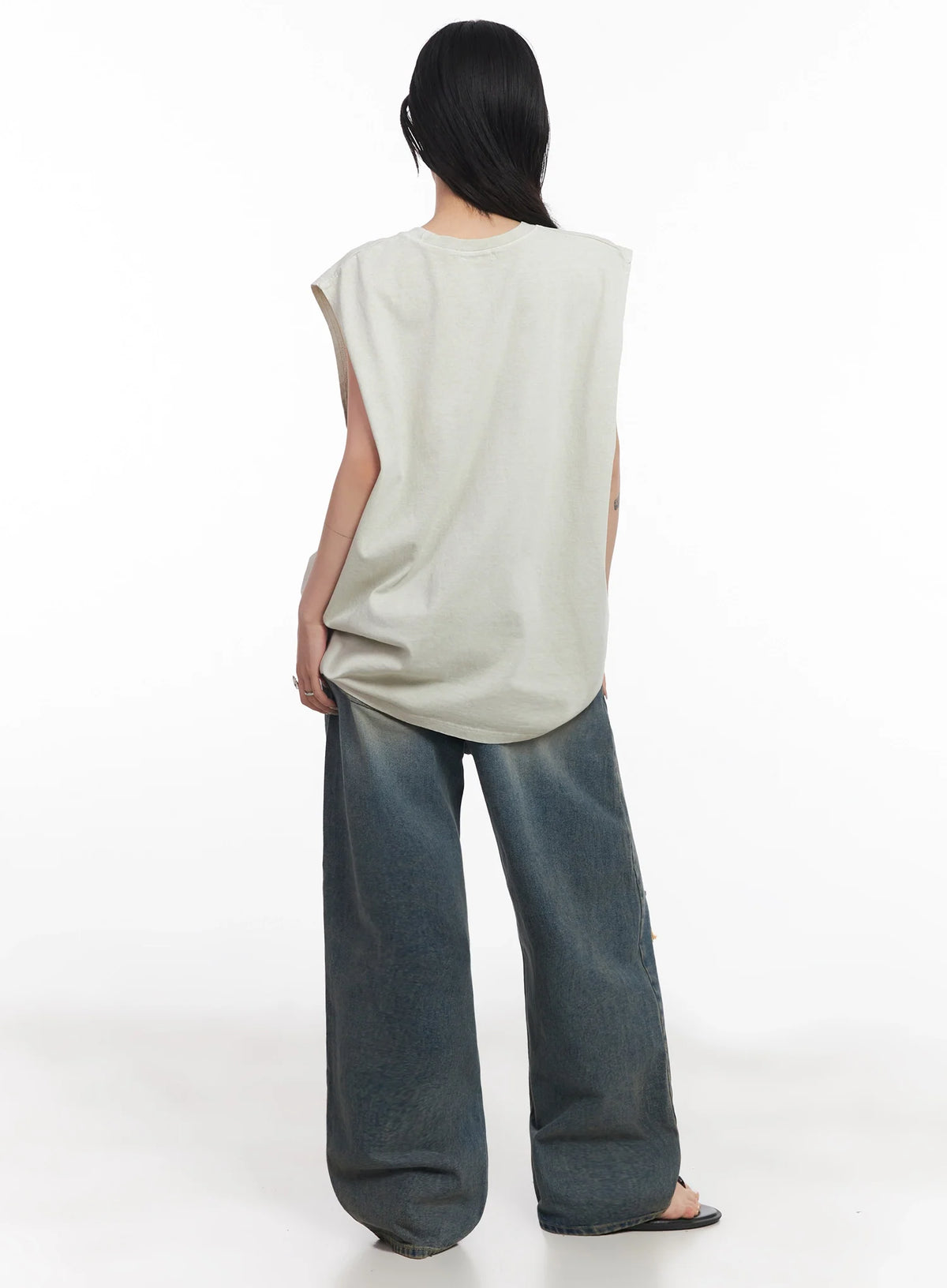 Jeemin Vintage Distressed Wide-Leg Denim Jeans IC503