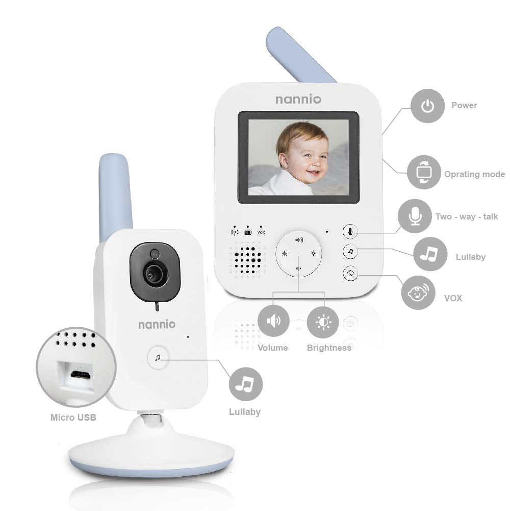 Video Baby Monitor with Camera and Audio, Two-Way Talk, Auto Night Vision, 5 Lullabies, 985ft Range, Pack of 2 Y7894