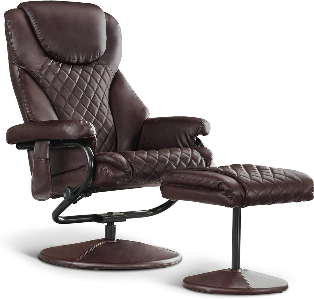 Dark Brown Faux Leather Swivel Recliner with Ottoman R260