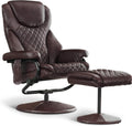 Dark Brown Faux Leather Swivel Recliner with Ottoman R260
