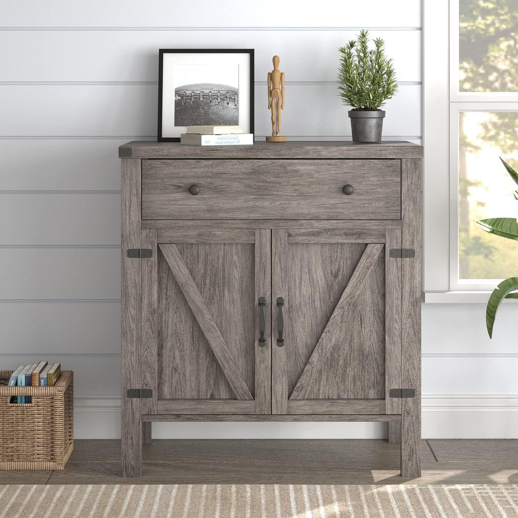 Grey Wash Buffet Cabinet with Barn Doors and Drawer G7679
